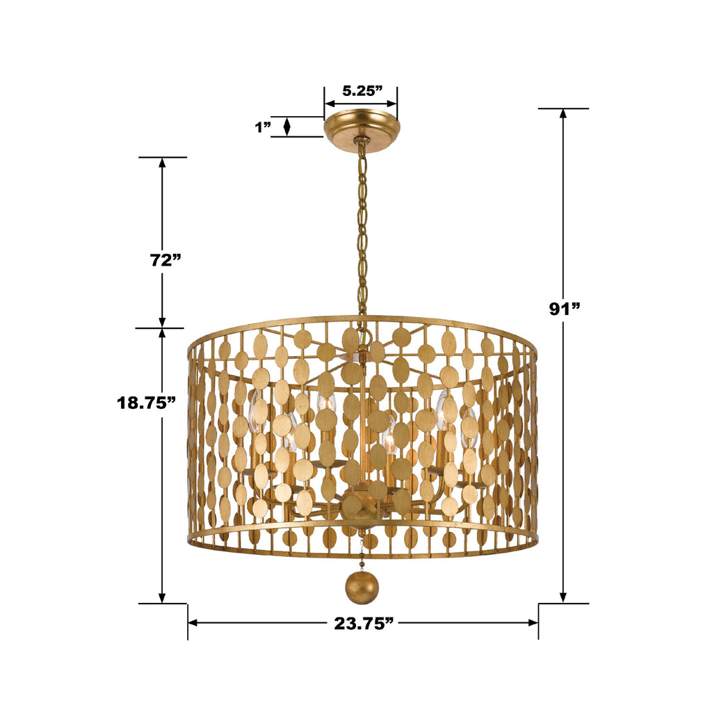 ##Antique Hardware## Layla 6 Light Antique Gold Chandelier