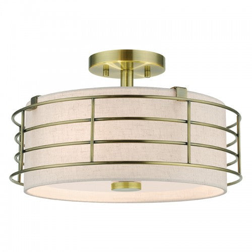 Antique Hardware 3 Light Antique Brass Large Semi-Flush Semi Flush