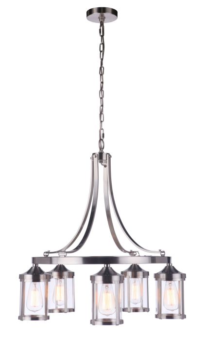 Antique Hardware Elliot 5 Light Chandelier in Brushed Polished Nickel Chandelier