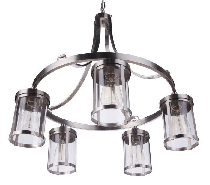 Antique Hardware Elliot 5 Light Chandelier in Brushed Polished Nickel Chandelier