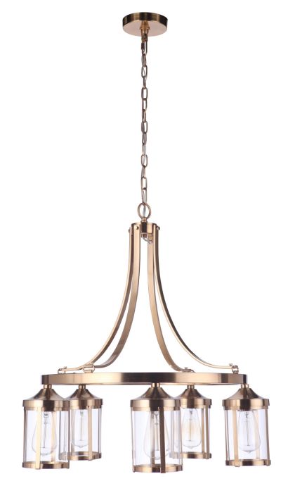 Antique Hardware Elliot 5 Light in Satin Brass Chandelier