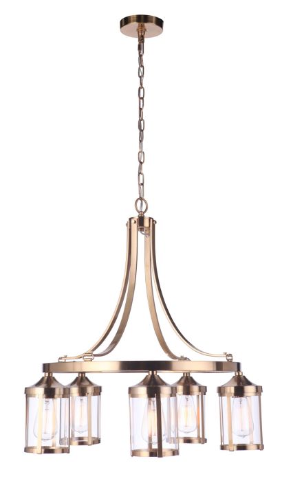 Antique Hardware Elliot 5 Light in Satin Brass Chandelier