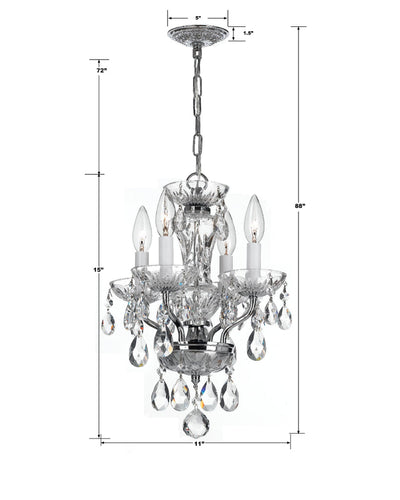 ##Antique Hardware## Traditional Crystal 4 Light Clear Italian Crystal Polished Chrome Mini Chandelier