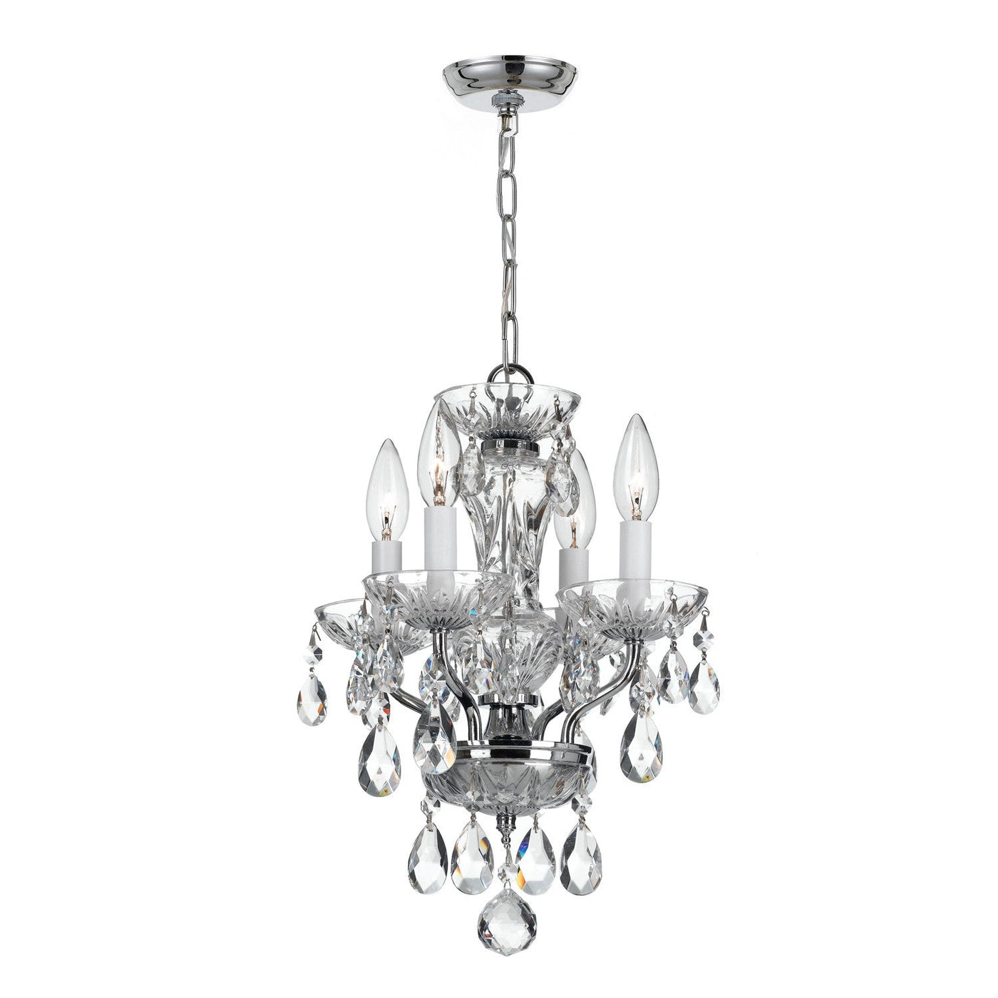 ##Antique Hardware## Traditional Crystal 4 Light Hand Cut Crystal Polished Chrome Mini Chandelier