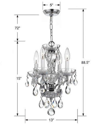 ##Antique Hardware## Traditional Crystal 4 Light Spectra Crystal Polished Chrome Mini Chandelier