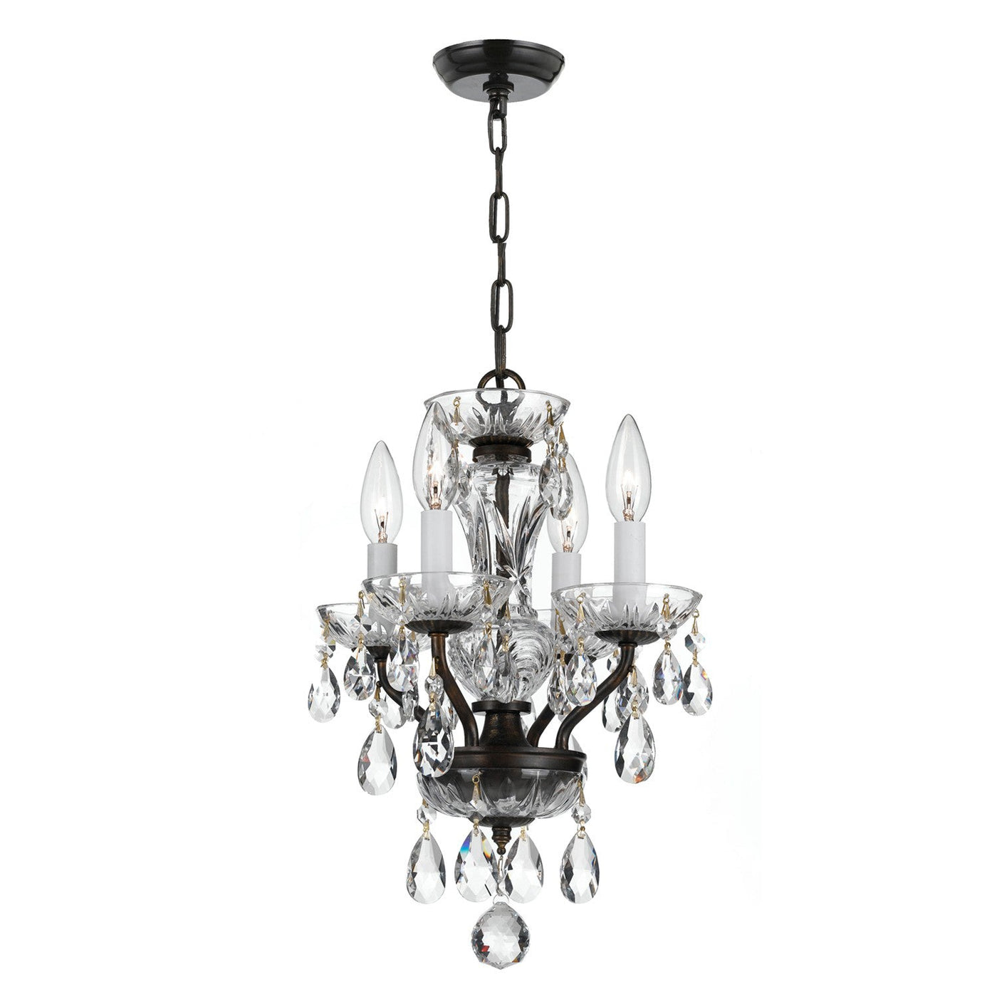 ##Antique Hardware## Traditional Crystal 4 Light Spectra Crystal Polished English Bronze Mini Chandelier