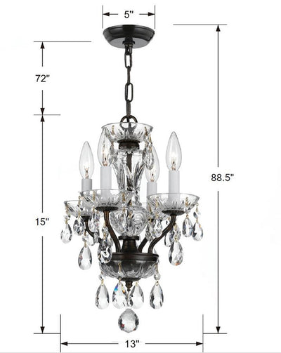 ##Antique Hardware## Traditional Crystal 4 Light Spectra Crystal Polished English Bronze Mini Chandelier