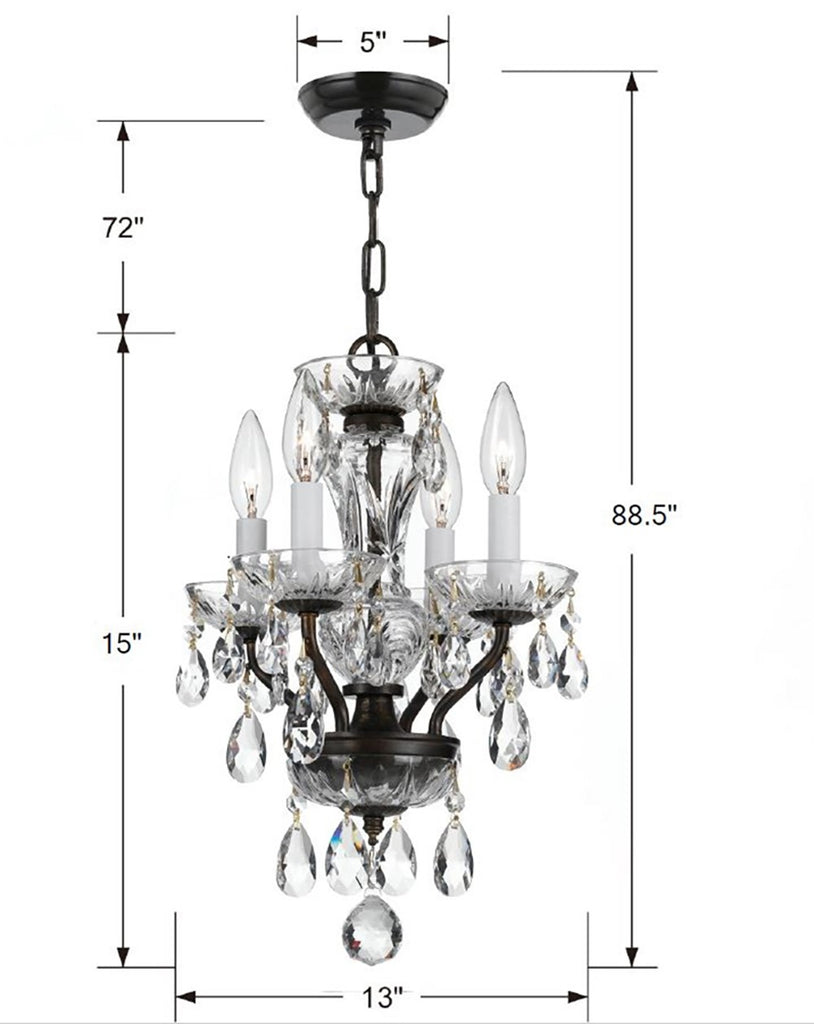 ##Antique Hardware## Traditional Crystal 4 Light Swarovski Strass Crystal English Bronze Mini Chandelier