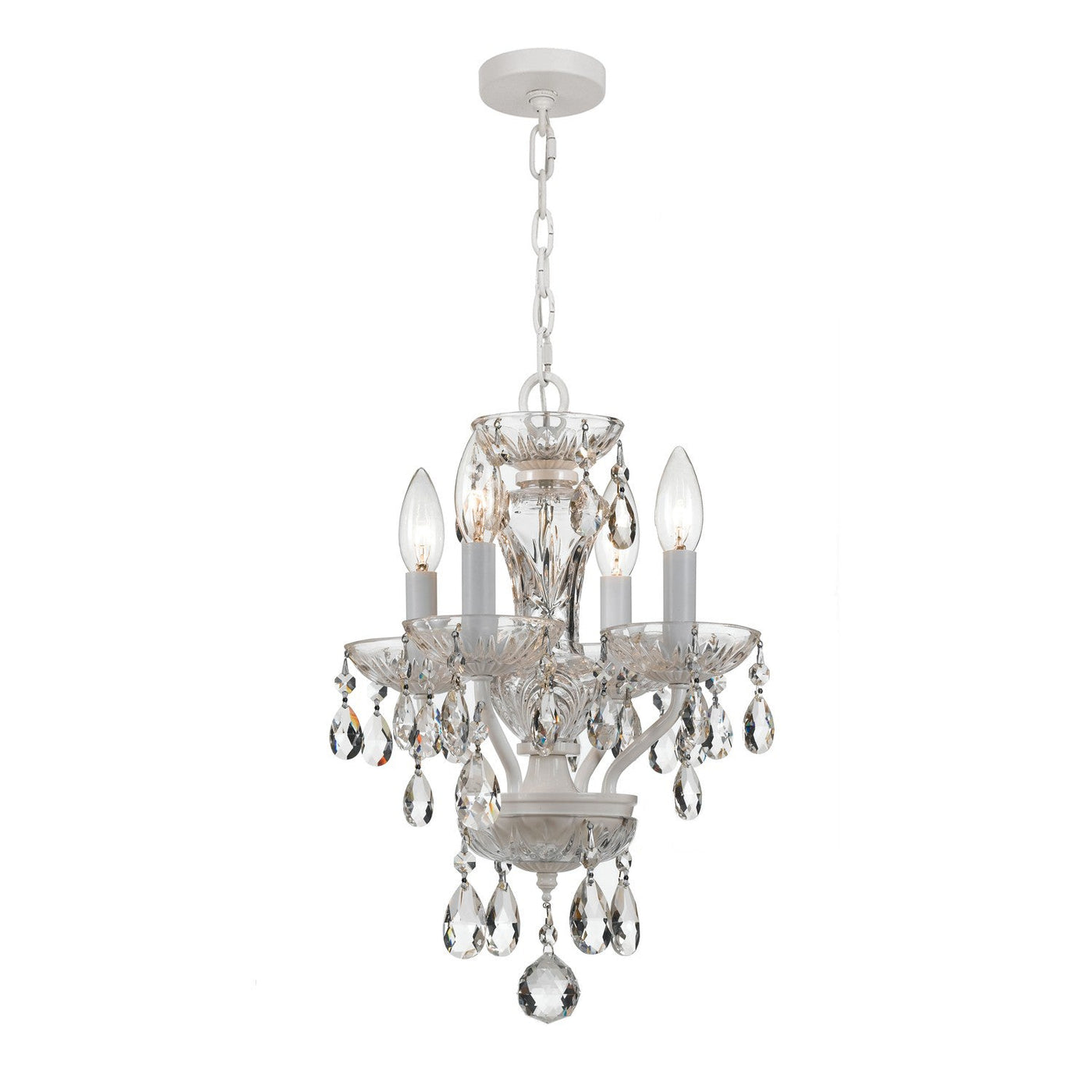 ##Antique Hardware## Traditional Crystal 4 Light Clear Italian Crystal Wet White Mini Chandelier