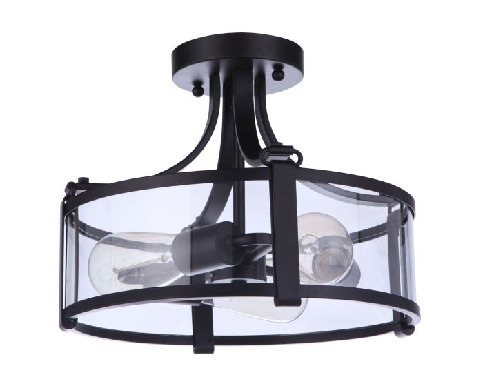 ##Antique Hardware## Elliot 3 Light Semi Flush in Flat Black