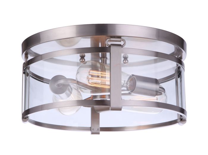 ##Antique Hardware## Elliot 3 Light Flushmount in Brushed Polished Nickel