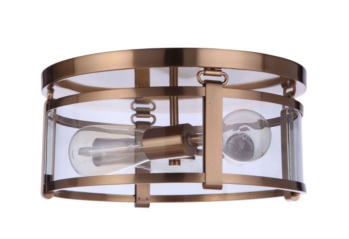 ##Antique Hardware## Elliot 3 Light Flushmount in Satin Brass