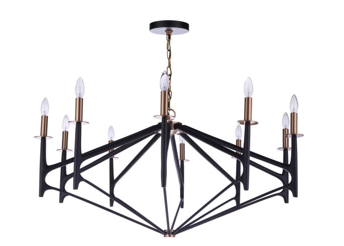 ##Antique Hardware## The Reserve 10 Light Chandelier in Flat Black/Satin Brass