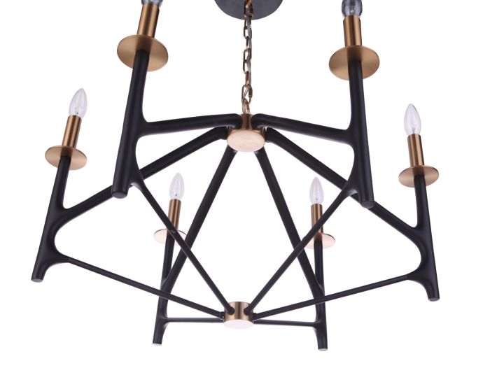 ##Antique Hardware## The Reserve 6 Light Chandelier in Flat Black/Satin Brass