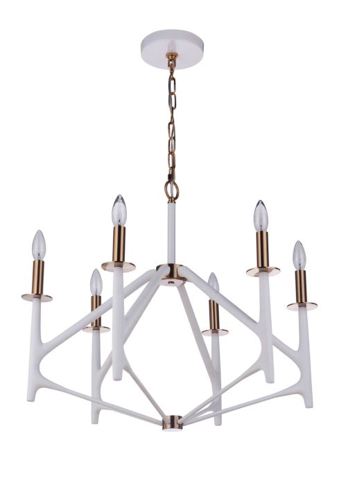 ##Antique Hardware## The Reserve 6 Light Chandelier in Matte White/Satin Brass