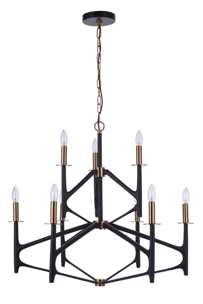 ##Antique Hardware## The Reserve 9 Light 2-Tier Chandelier in Flat Black/Satin Brass