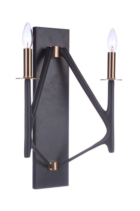 ##Antique Hardware## The Reserve 2 Light Wall Sconce in Flat Black/Satin Brass