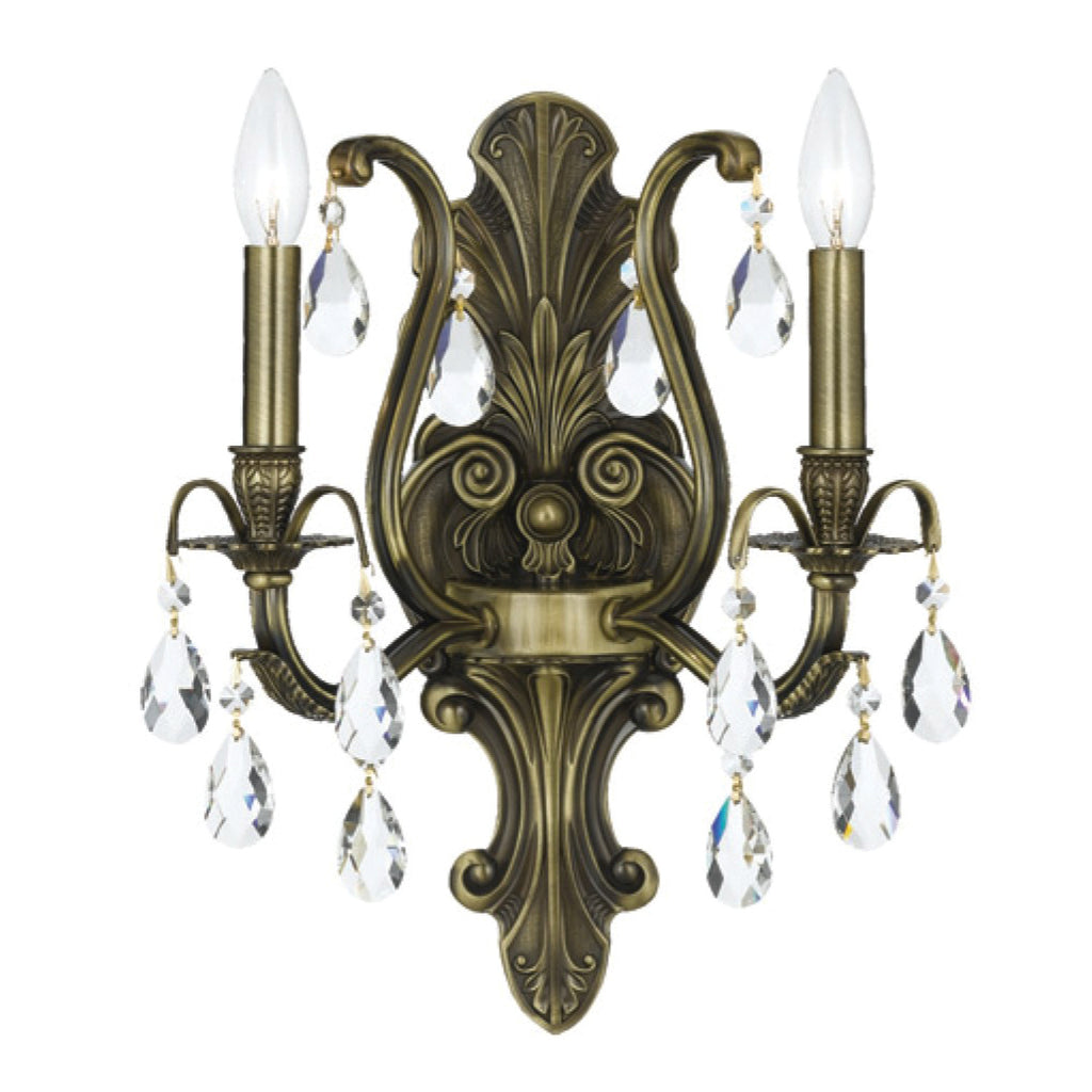 Antique Hardware Dawson 2 Light Swarovski Strass Crystal Antique Brass Sconce Wall Sconce