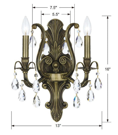 Antique Hardware Dawson 2 Light Hand Cut Crystal Antique Brass Sconce Wall Sconce