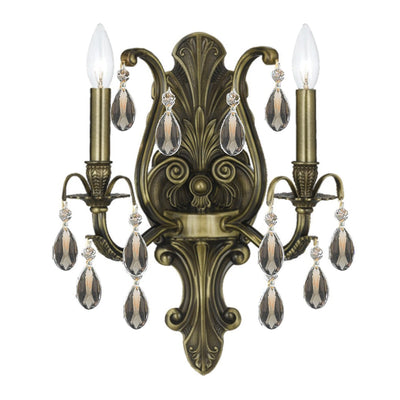 Antique Hardware Dawson 2 Light Golden Teak Swarovski Strass Crystal Antique Brass Sconce Wall Sconce