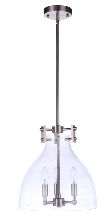 Antique Hardware Chardonnay 3 Light Pendant in Brushed Polished Nickel Pendant