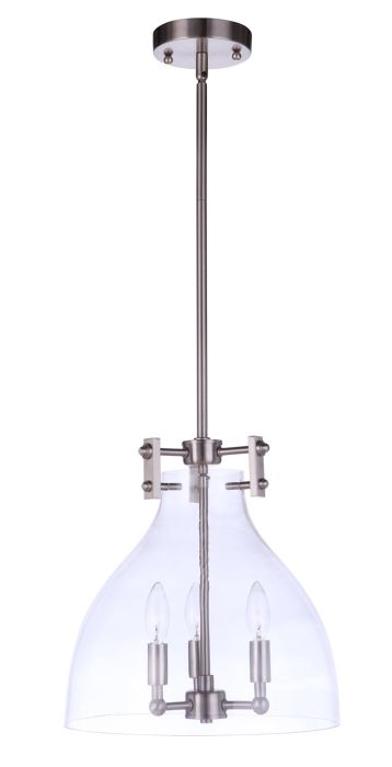 Antique Hardware Chardonnay 3 Light Pendant in Brushed Polished Nickel Pendant