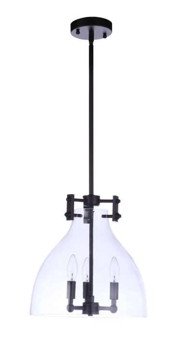 Antique Hardware Chardonnay 3 Light Pendant in Flat Black Pendant