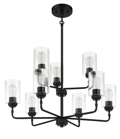 ##Antique Hardware## Stowe 9 Light Chandelier in Flat Black