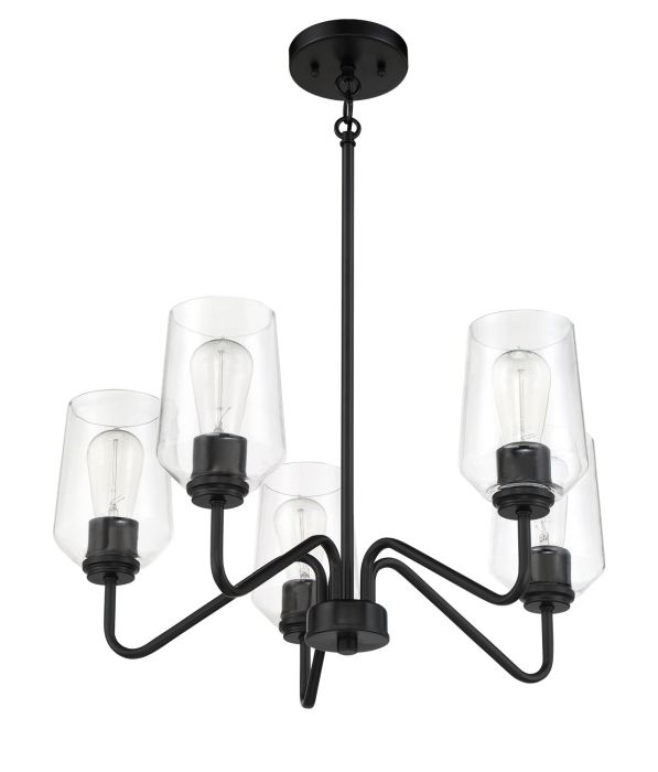 ##Antique Hardware## Shayna 5 Light Chandelier in Flat Black