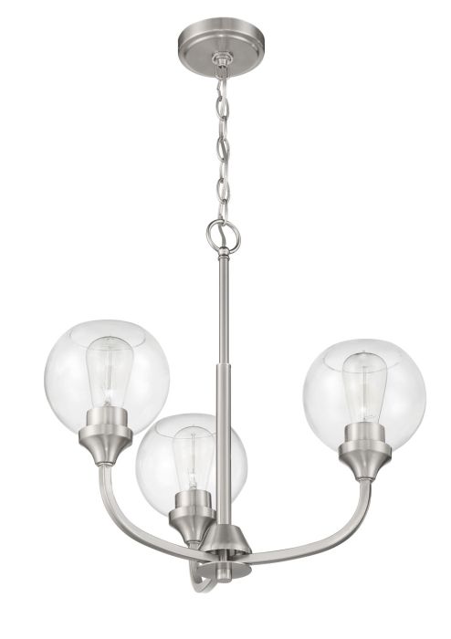 Antique Hardware Glenda 3 Light Chandelier in Brushed Polished Nickel Chandelier