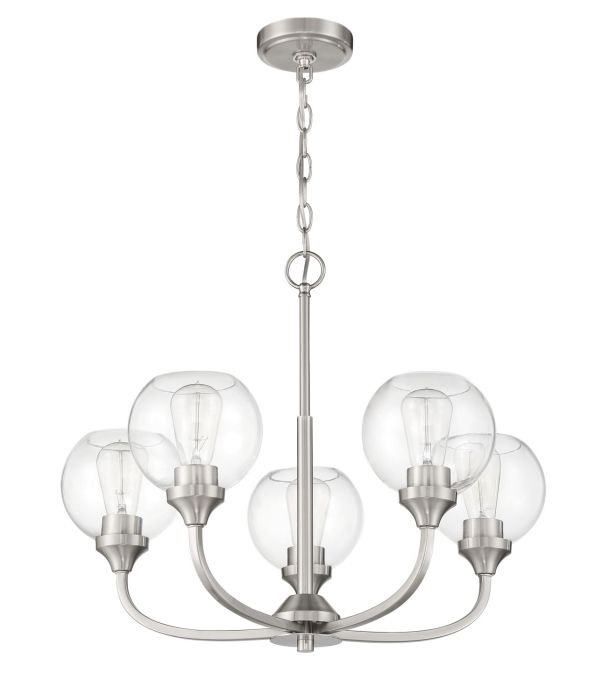 Antique Hardware Glenda 5 Light Chandelier in Brushed Polished Nickel Chandelier