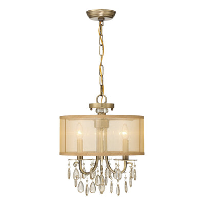 Antique Hardware Hampton 3 Light Antique Brass Etruscan Crystal Drum Shade Mini Chandelier Chandelier