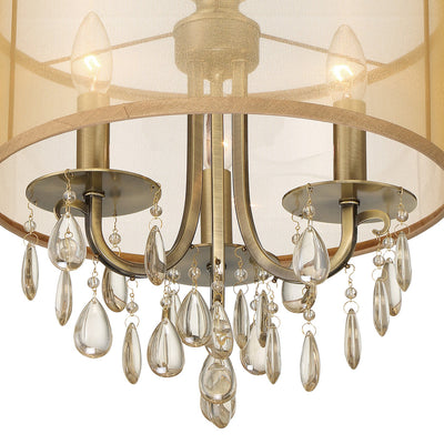 Antique Hardware Hampton 3 Light Antique Brass Etruscan Crystal Drum Shade Mini Chandelier Chandelier