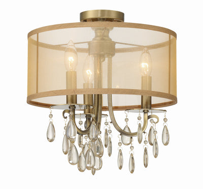 Antique Hardware Hampton 3 Light Antique Brass Etruscan Crystal Drum Shade Semi Flush Mount Semi Flush