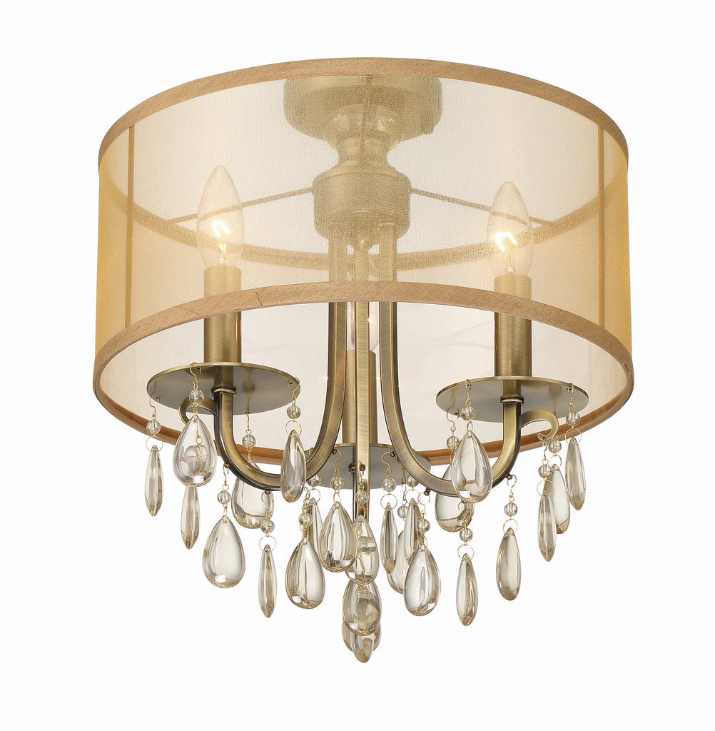 Antique Hardware Hampton 3 Light Antique Brass Etruscan Crystal Drum Shade Semi Flush Mount Semi Flush