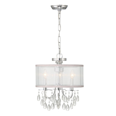 Antique Hardware Hampton 3 Light Polished Chrome Clear Crystal Drum Shade Mini Chandelier Chandelier