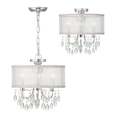 Antique Hardware Hampton 3 Light Polished Chrome Clear Crystal Drum Shade Mini Chandelier Chandelier