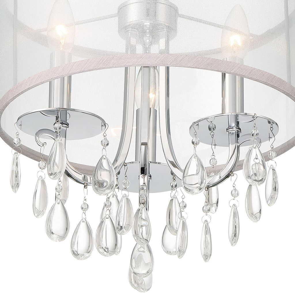 Antique Hardware Hampton 3 Light Polished Chrome Clear Crystal Drum Shade Mini Chandelier Chandelier