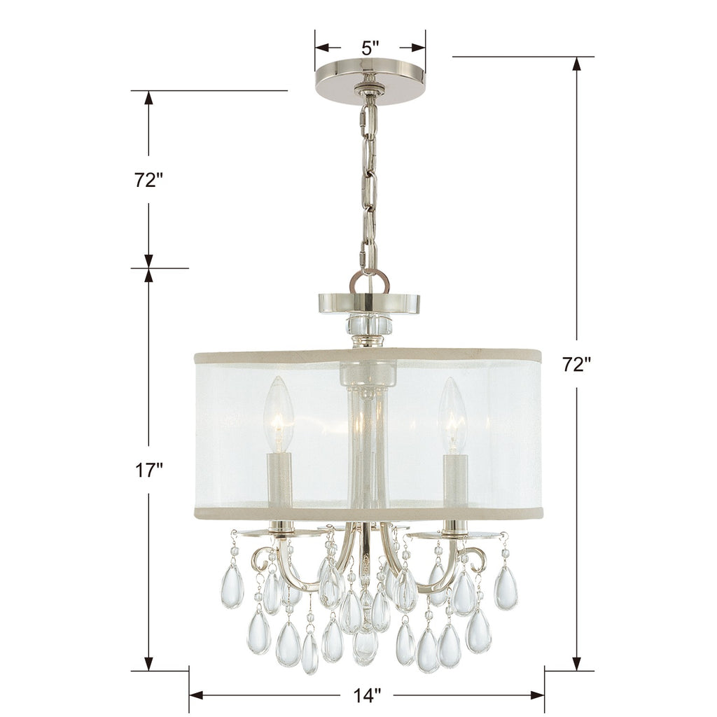 Antique Hardware Hampton 3 Light Polished Chrome Clear Crystal Drum Shade Mini Chandelier Chandelier