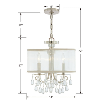 Antique Hardware Hampton 3 Light Polished Chrome Clear Crystal Drum Shade Mini Chandelier Chandelier