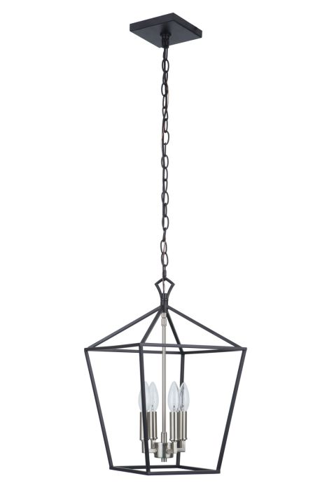 Antique Hardware Flynt II 4 Light 12" Foyer in Flat Black/Brushed Polished Nickel Pendant