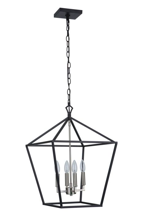 Antique Hardware Flynt II 4 Light 16" Foyer in Flat Black/Brushed Polished Nickel Pendant