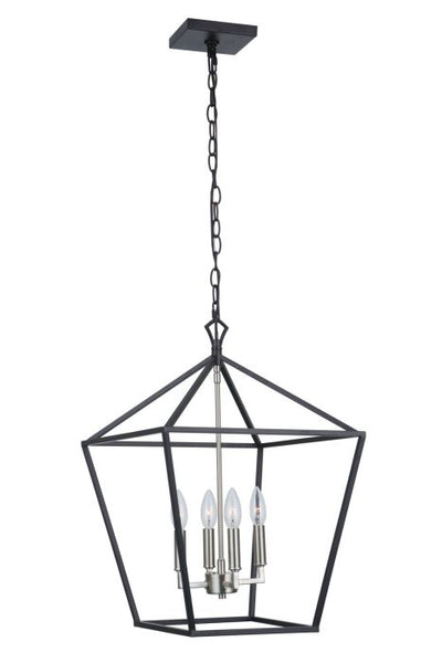 Antique Hardware Flynt II 4 Light 16" Foyer in Flat Black/Brushed Polished Nickel Pendant