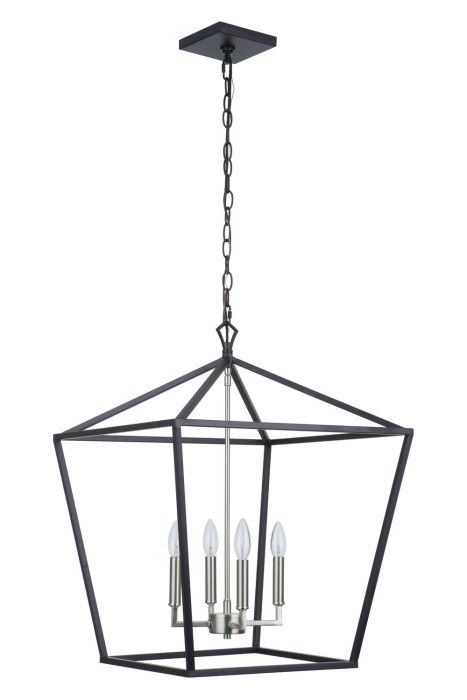 Antique Hardware Flynt II 4 Light 20" Foyer in Flat Black/Brushed Polished Nickel Pendant