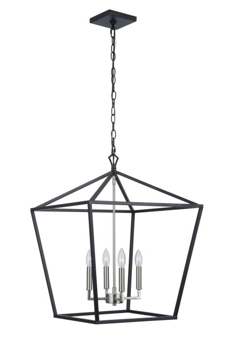 Antique Hardware Flynt II 4 Light 20" Foyer in Flat Black/Brushed Polished Nickel Pendant