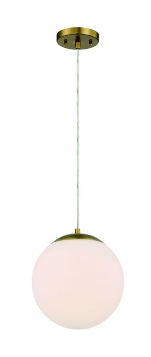 Antique Hardware Gaze 1 Light 10" Pendant in Satin Brass (White Glass) Pendant