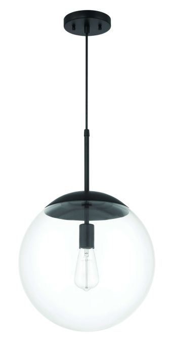 Antique Hardware Gaze 14" 1 Light Round Pendant in Flat Black, White Glass Pendant