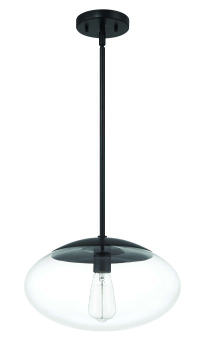 Antique Hardware Gaze 14" 1 Light Oval Pendant in Flat Black, White Glass Pendant