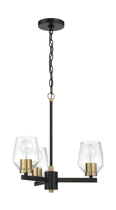 Antique Hardware Avante Grand 3 Light Chandelier in Flat Black/Satin Brass Chandelier