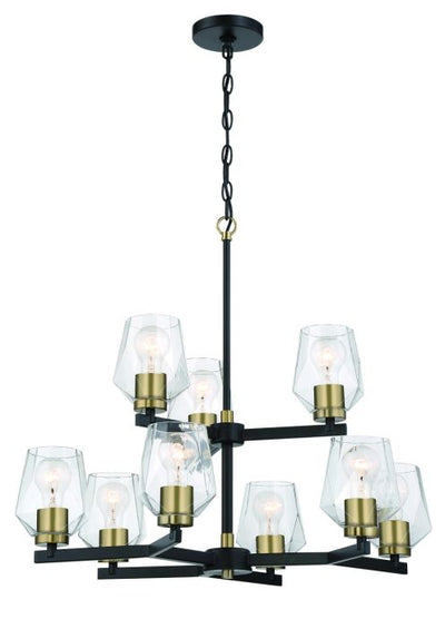 Antique Hardware Avante Grand 9 Light Two-Tier Chandelier in Flat Black/Satin Brass Chandelier